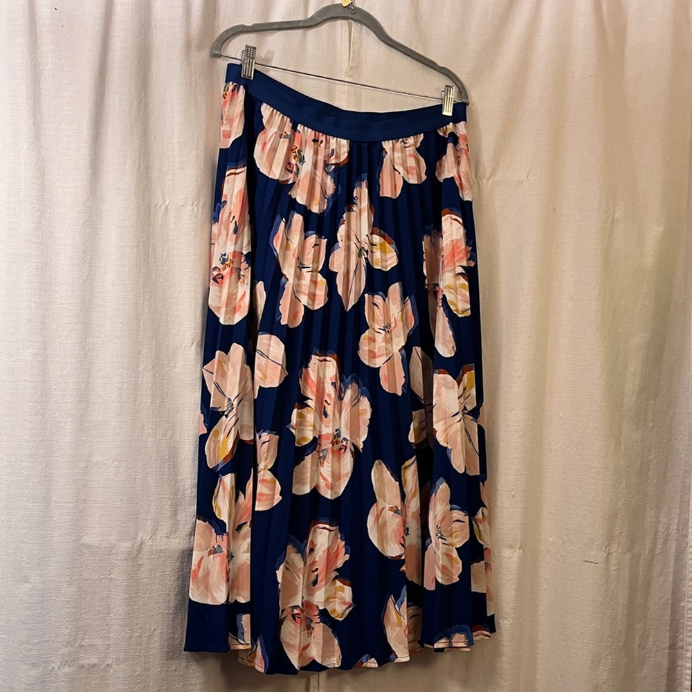 A New Day Floral Midi Skirt Blue Pink